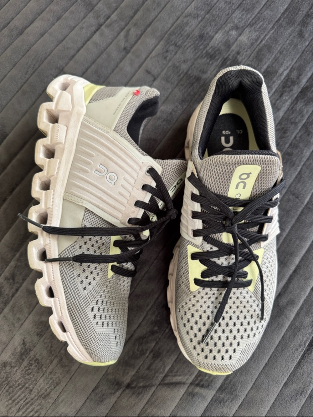 On Running  Light Gray and Lime Athletic Running Shoes